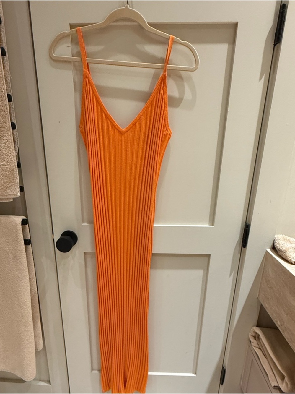 Ronny Kobo Orange Ribbed V-Neck knit Dress